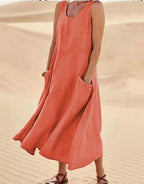 Robe ample femme à grandes poches, douze coloris, du 40 au 54, corail