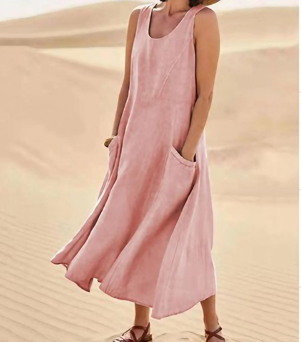 Robe ample femme à grandes poches, douze coloris, du 40 au 54, rose