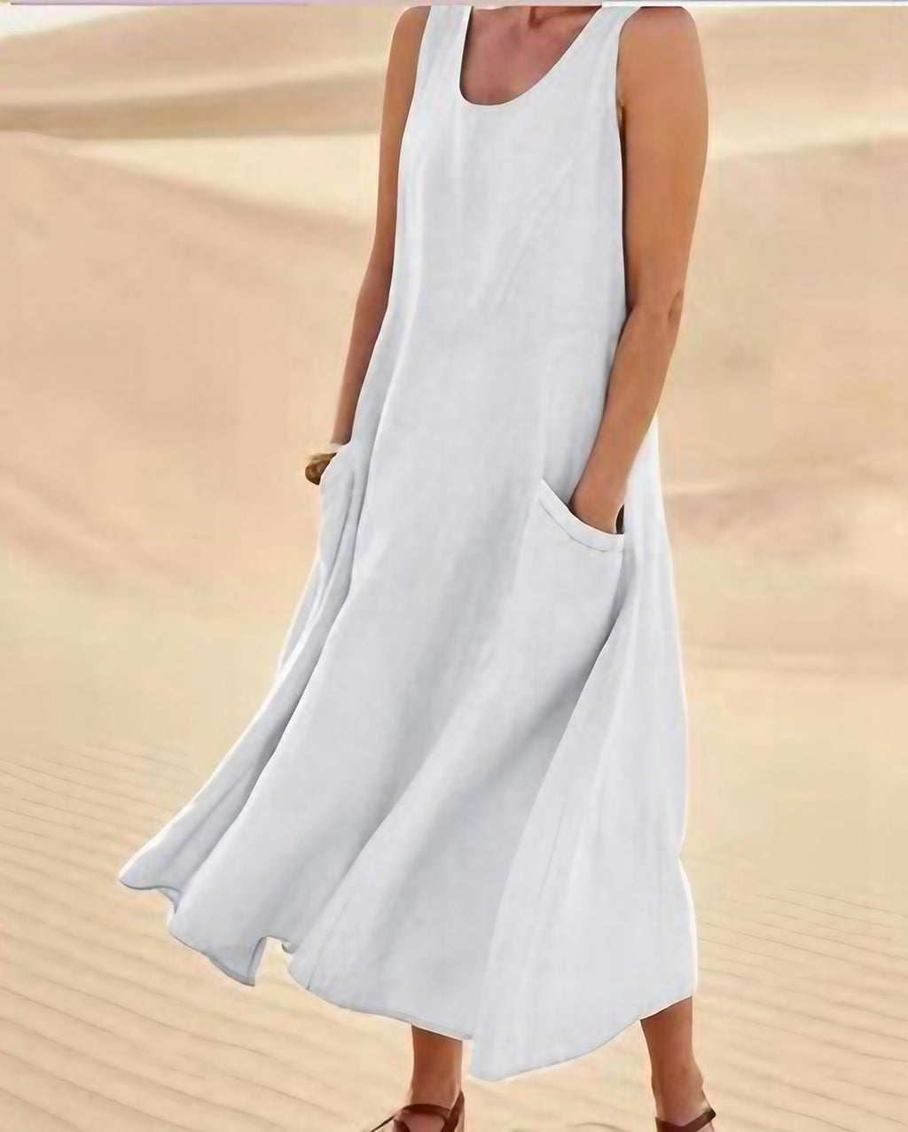 Robe ample femme à grandes poches, douze coloris, du 40 au 54, blanc