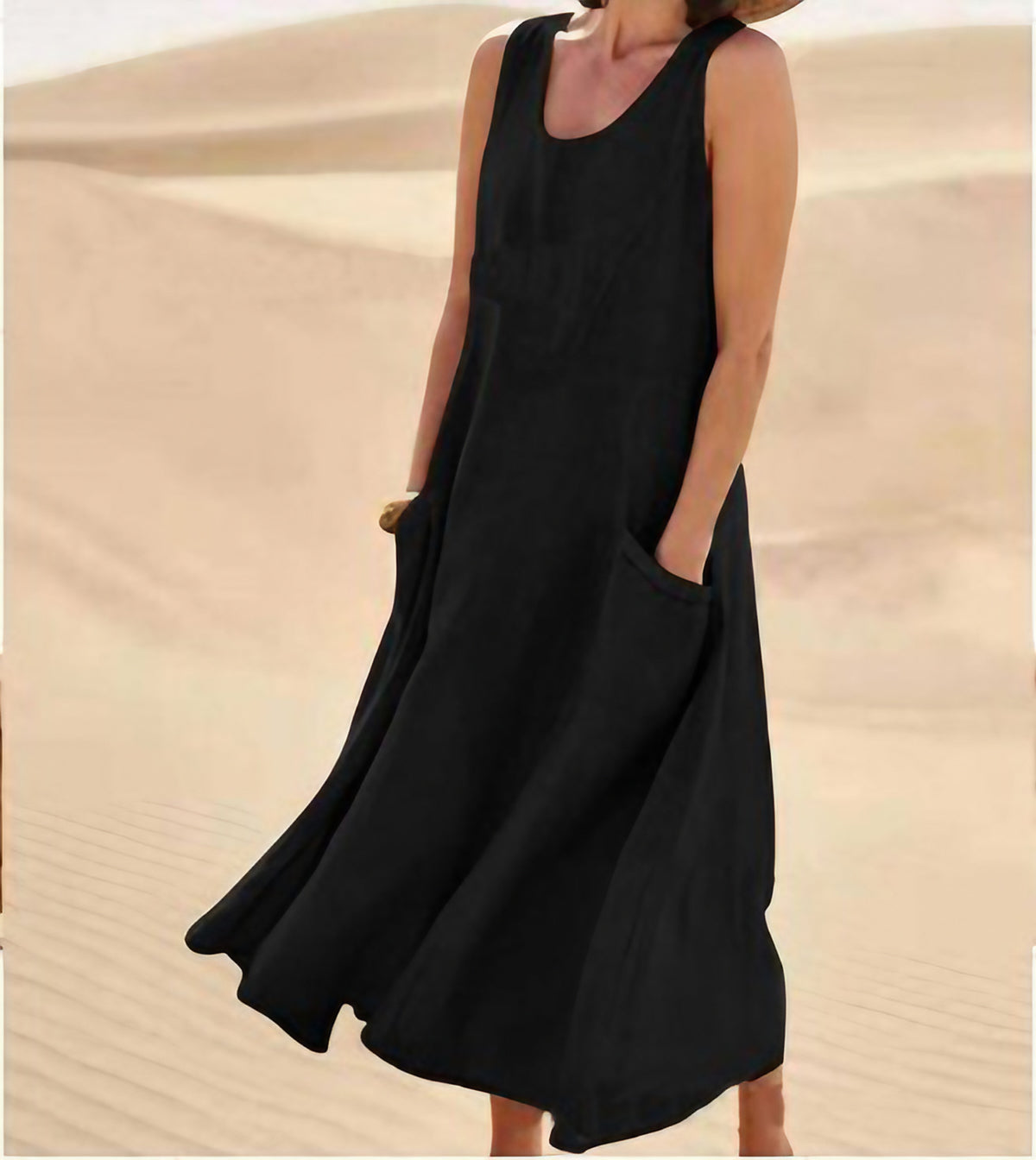 Robe ample femme à grandes poches, douze coloris, du 40 au 54, noir
