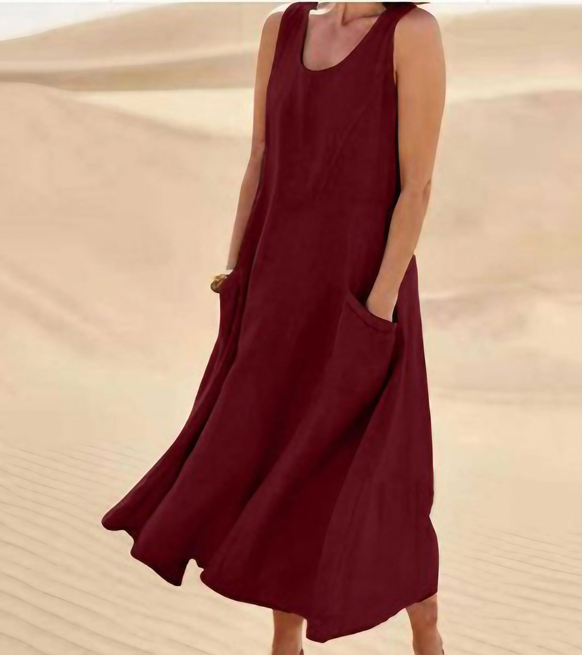 Robe ample femme à grandes poches, douze coloris, du 40 au 54, lie-de-vin