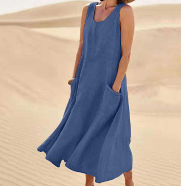 Robe ample femme à grandes poches, douze coloris, du 40 au 54, bleu