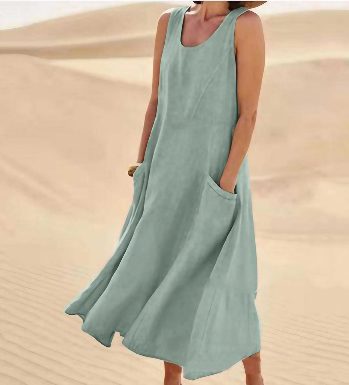 Robe ample femme à grandes poches, douze coloris, du 40 au 54, vert