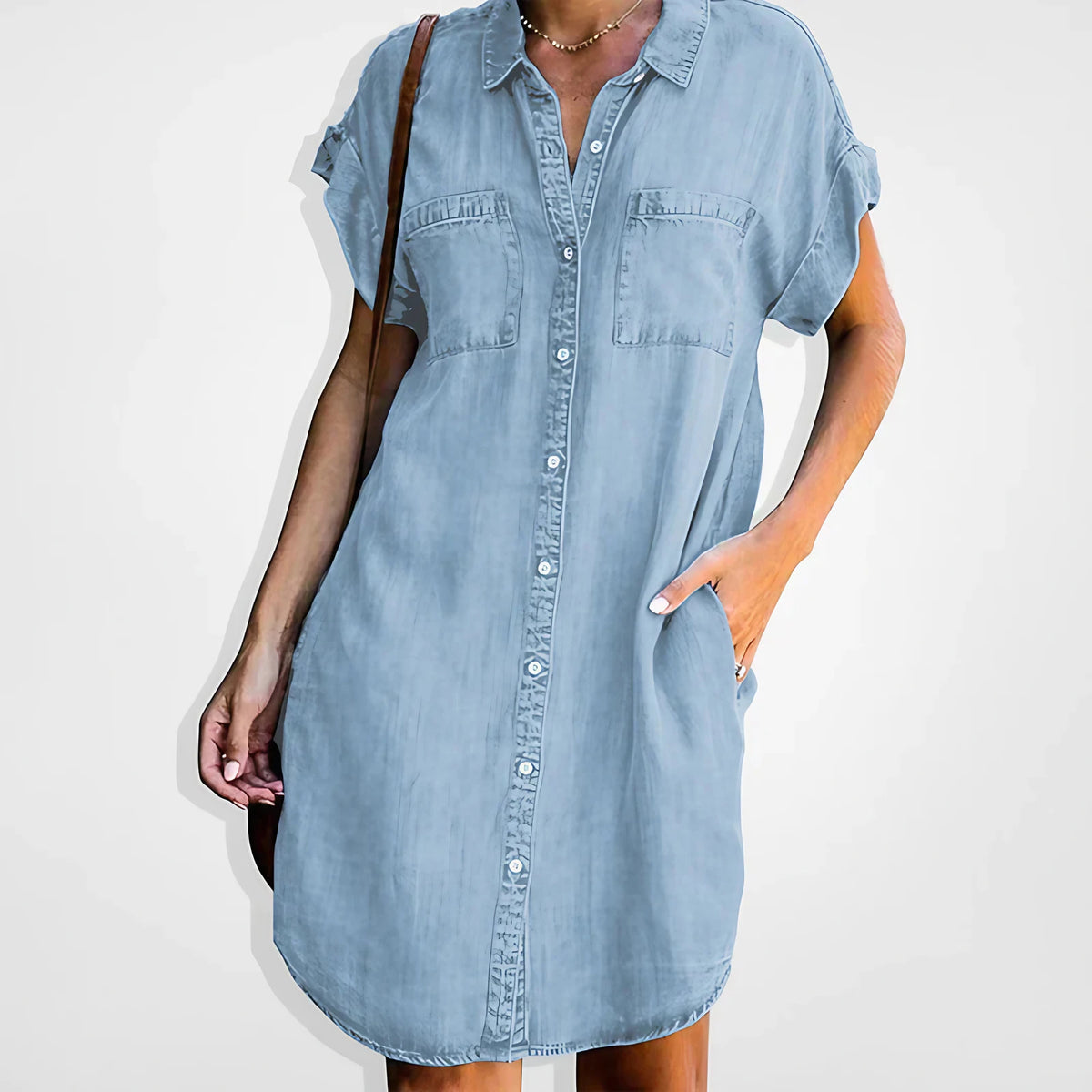 Robe en jean femme boutonnée, trois coloris, du S au 3XL, bleu clair
