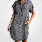 Robe en jean femme boutonnée, trois coloris, du S au 3XL, gris