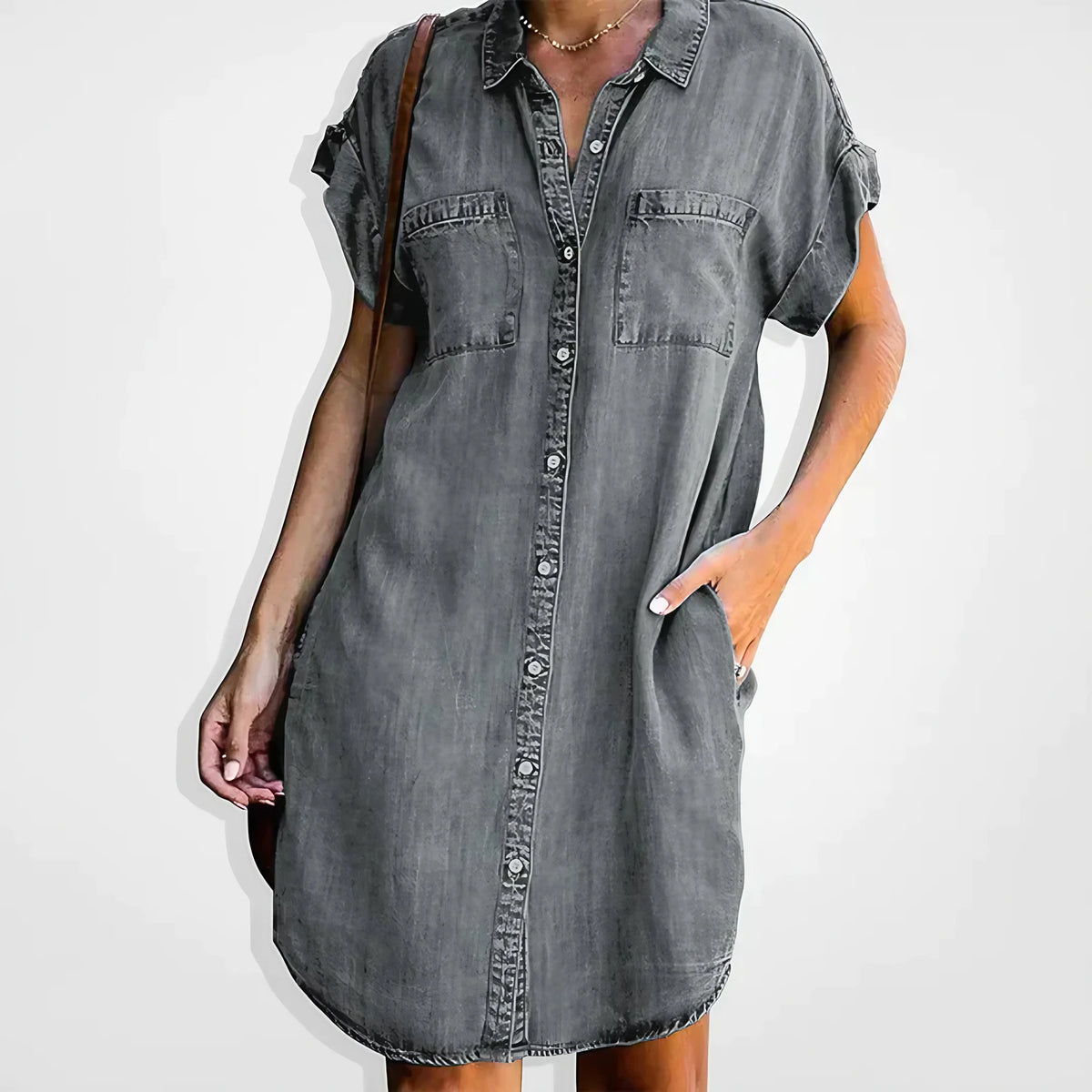 Robe en jean femme boutonnée, trois coloris, du S au 3XL, gris