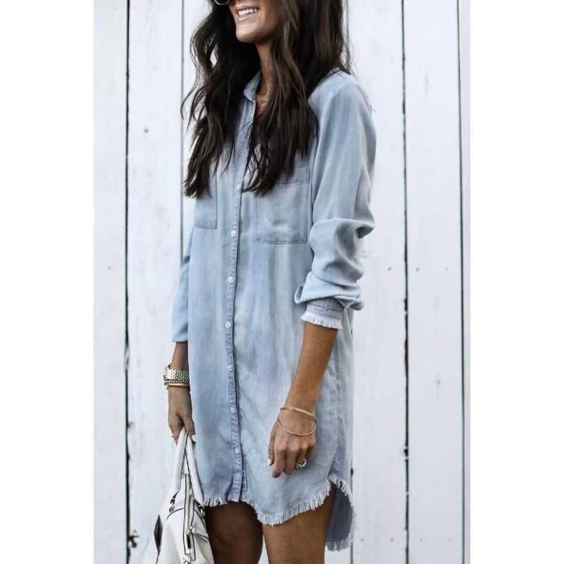 Robe en denim femme boutonnée devant, avec poches
