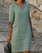 Robe col V ample et décontractée femme, neuf coloris, vert
