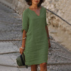 Robe col V ample et décontractée femme, neuf coloris, kaki