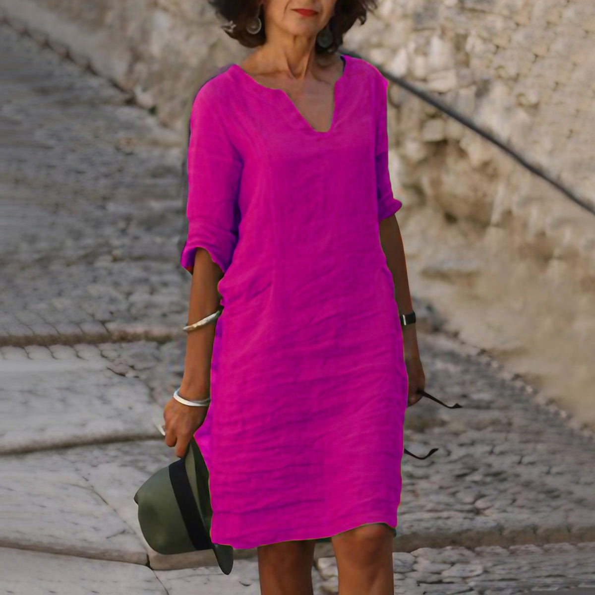 Robe col V ample et décontractée femme, neuf coloris, violet