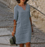 Robe col V ample et décontractée femme, neuf coloris, gris