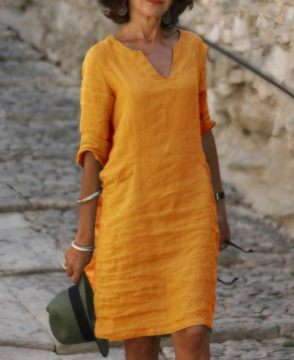 Robe col V ample et décontractée femme, neuf coloris, orange