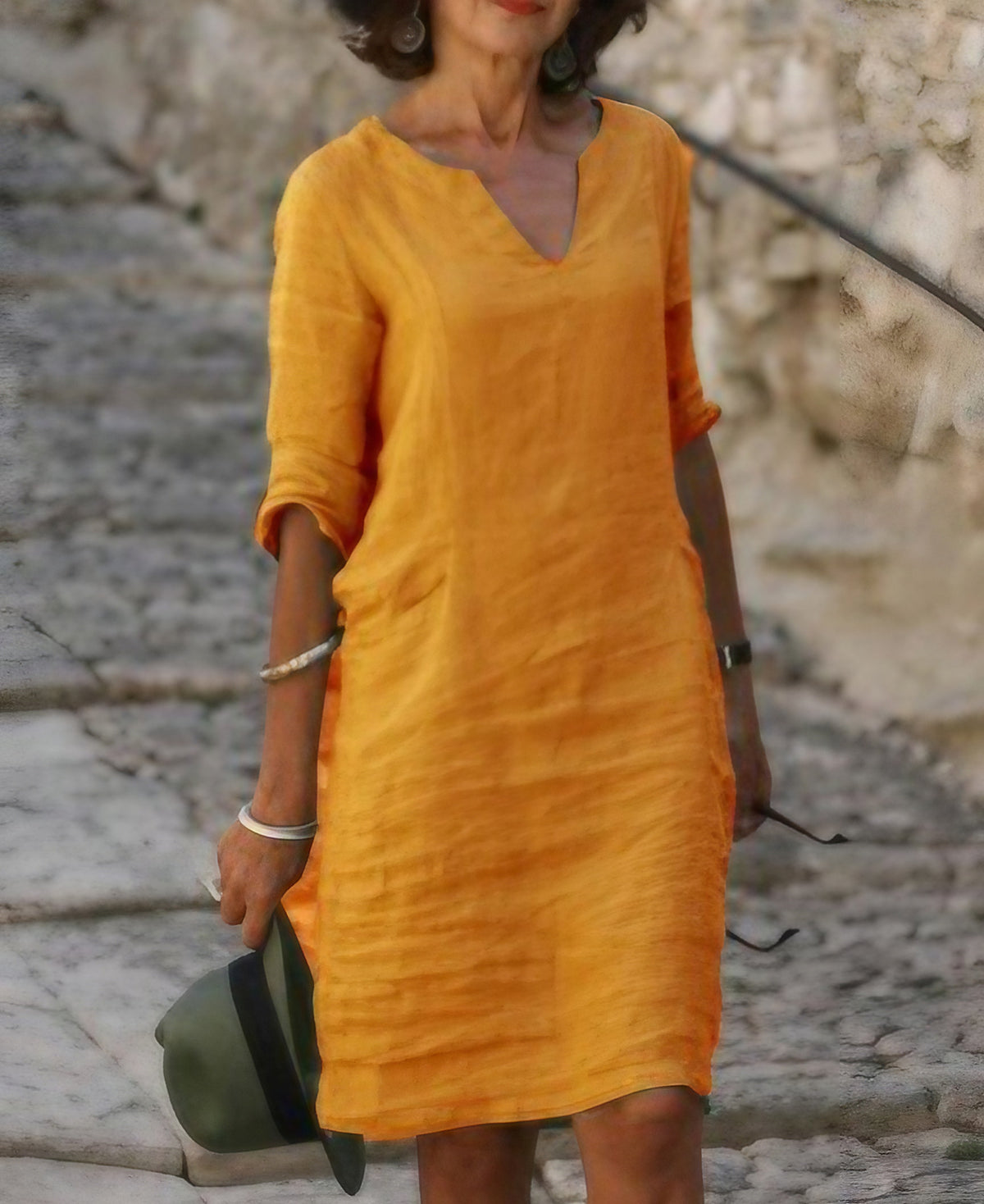 Robe col V ample et décontractée femme, neuf coloris, orange