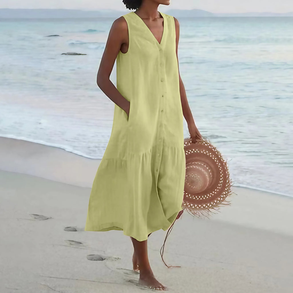 Robe col V fluide femme, six coloris, du S au 3XL, vert