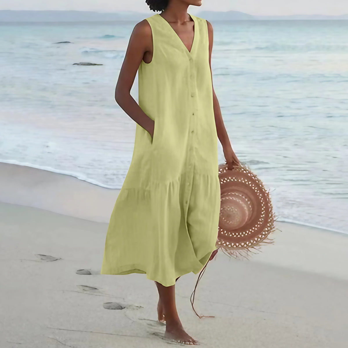 Robe col V fluide femme, six coloris, du S au 3XL, vert