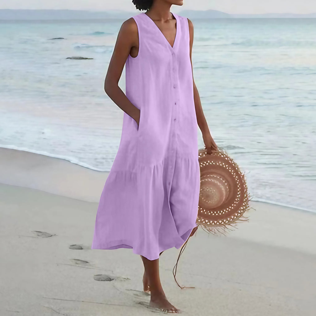 Robe col V fluide femme, six coloris, du S au 3XL, violet