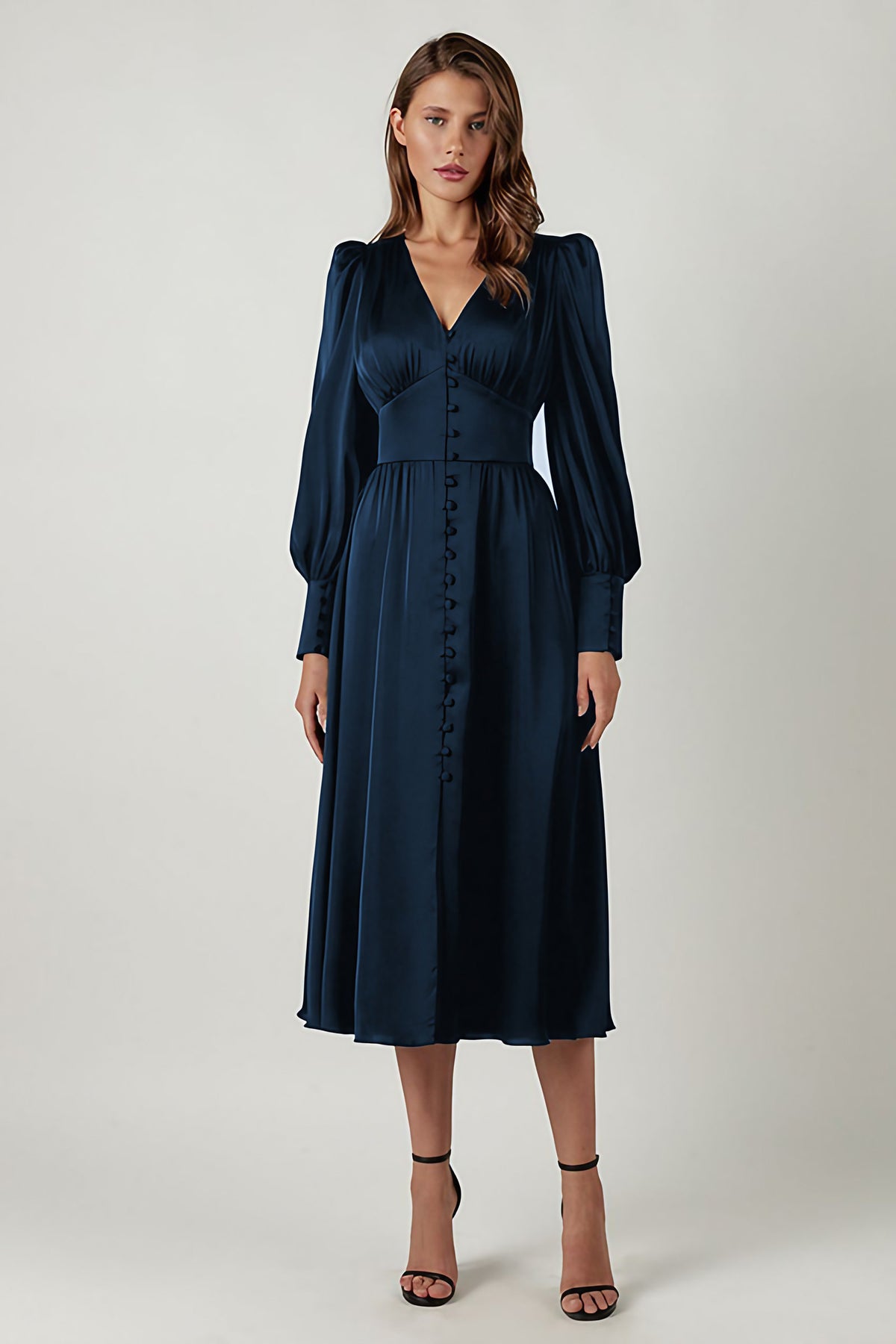 Robe en satin femme, sept coloris, du XS au XL, bleu