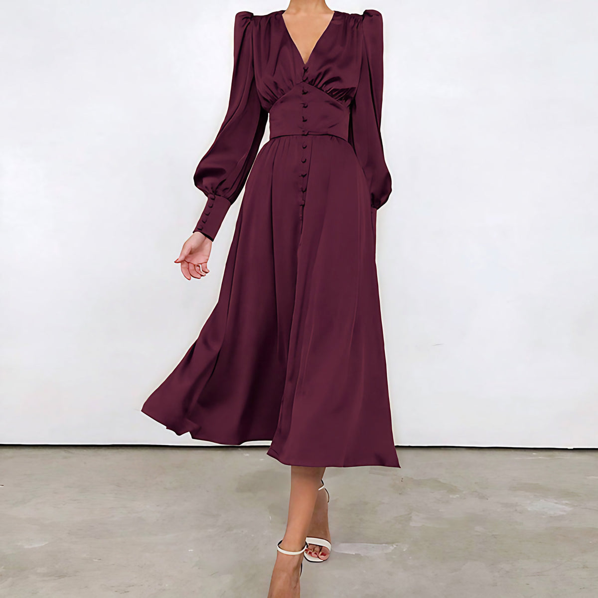 Robe en satin femme, sept coloris, du XS au XL, bordeaux