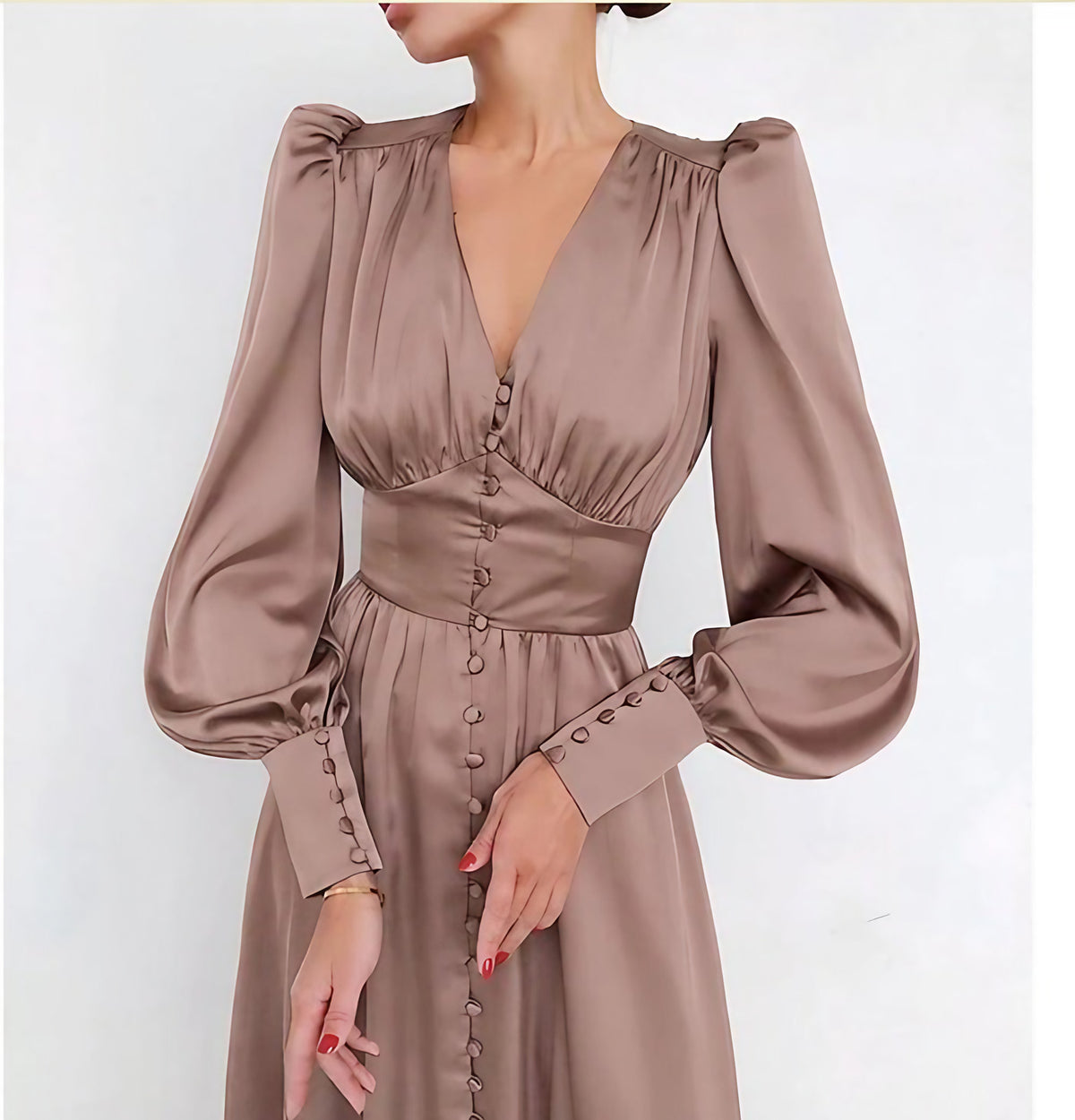 Robe en satin femme, sept coloris, du XS au XL, kaki