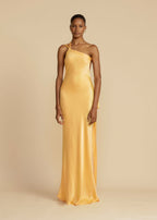 Robe longue asymétrique une épaule, dos ouvert, ceinture