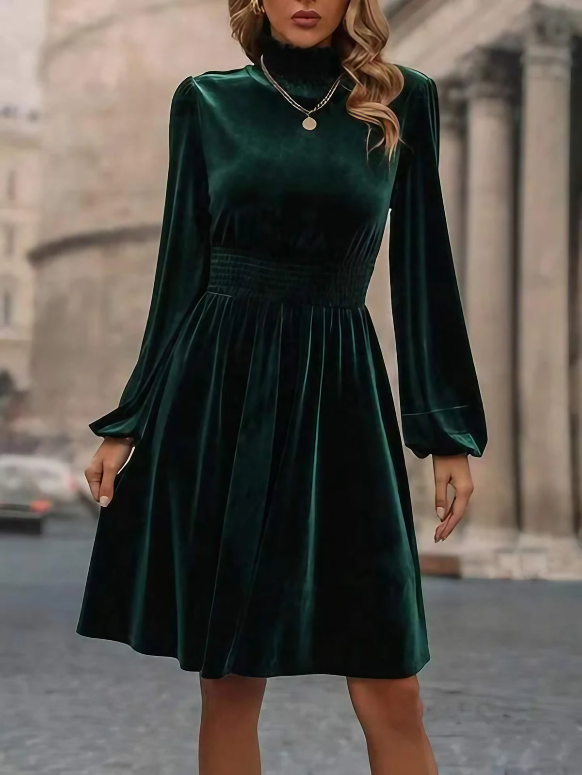 Robe en velours sans manches, longueur genou, trois coloris, vert