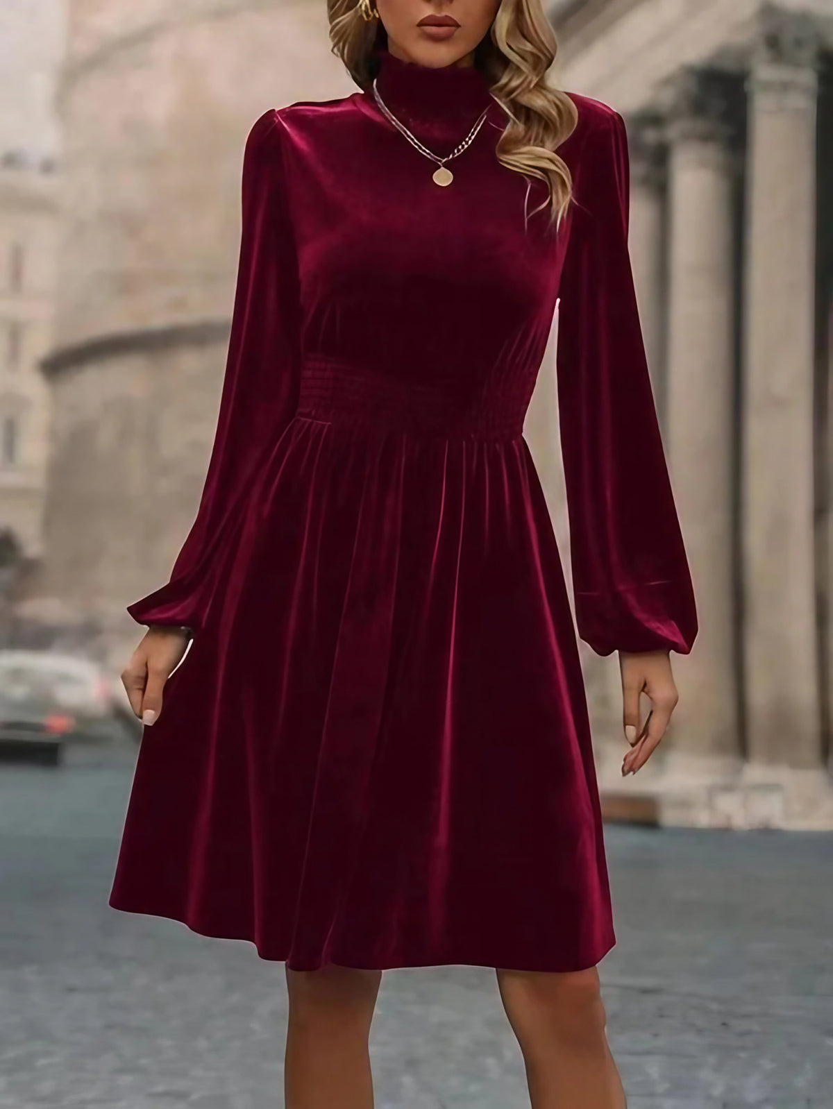 Robe en velours sans manches, longueur genou, trois coloris, bordeaux