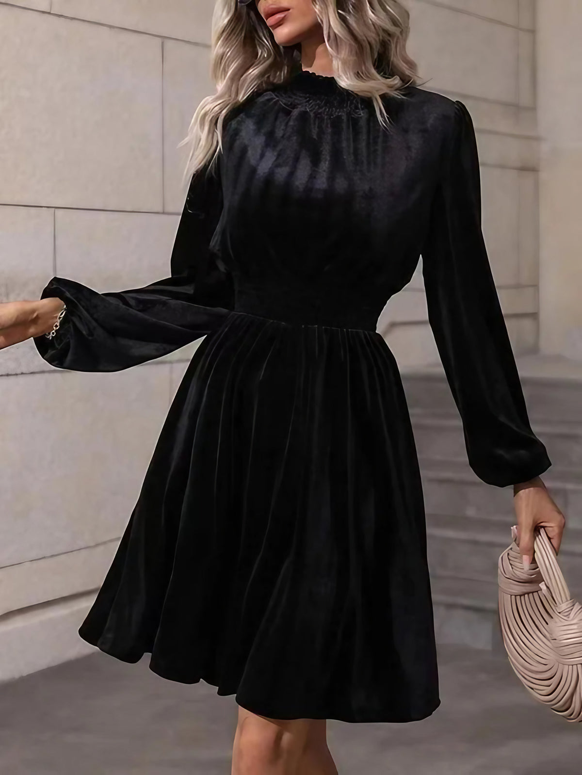 Robe en velours sans manches, longueur genou, trois coloris, noir