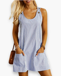 Robe rayée sans manches femme, poches latérales, du S au 3XL, bleu