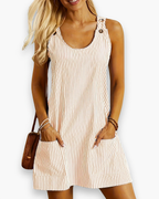 Robe rayée sans manches femme, poches latérales, du S au 3XL, beige