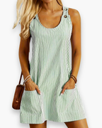 Robe rayée sans manches femme, poches latérales, du S au 3XL, vert