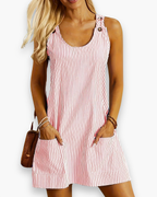 Robe rayée sans manches femme, poches latérales, du S au 3XL, rouge