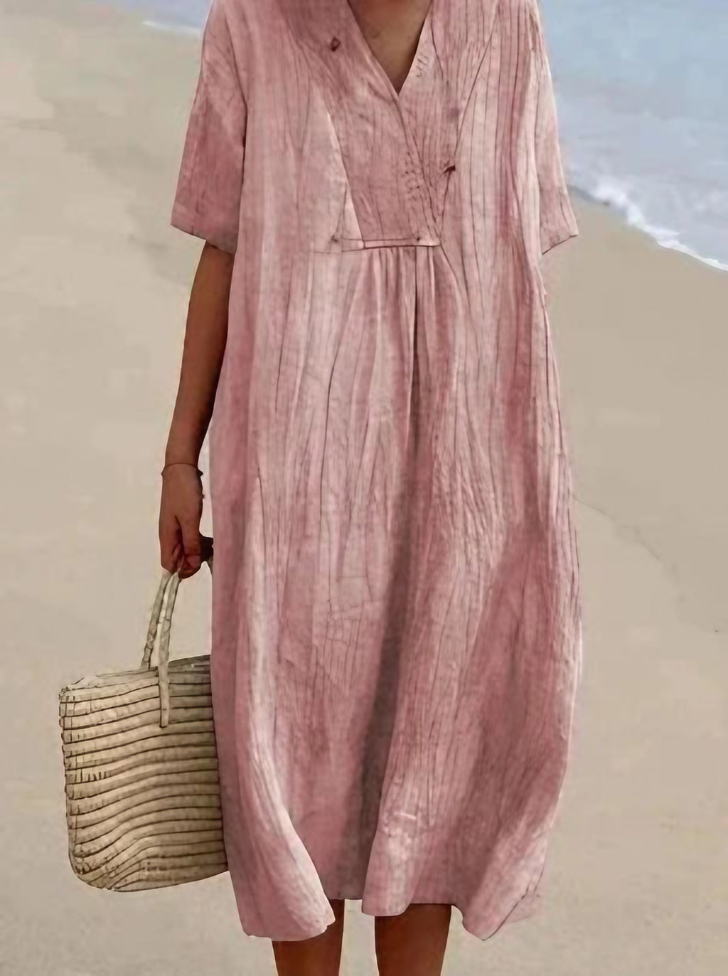 Robe longue d'été ample et fluide, six coloris, rose