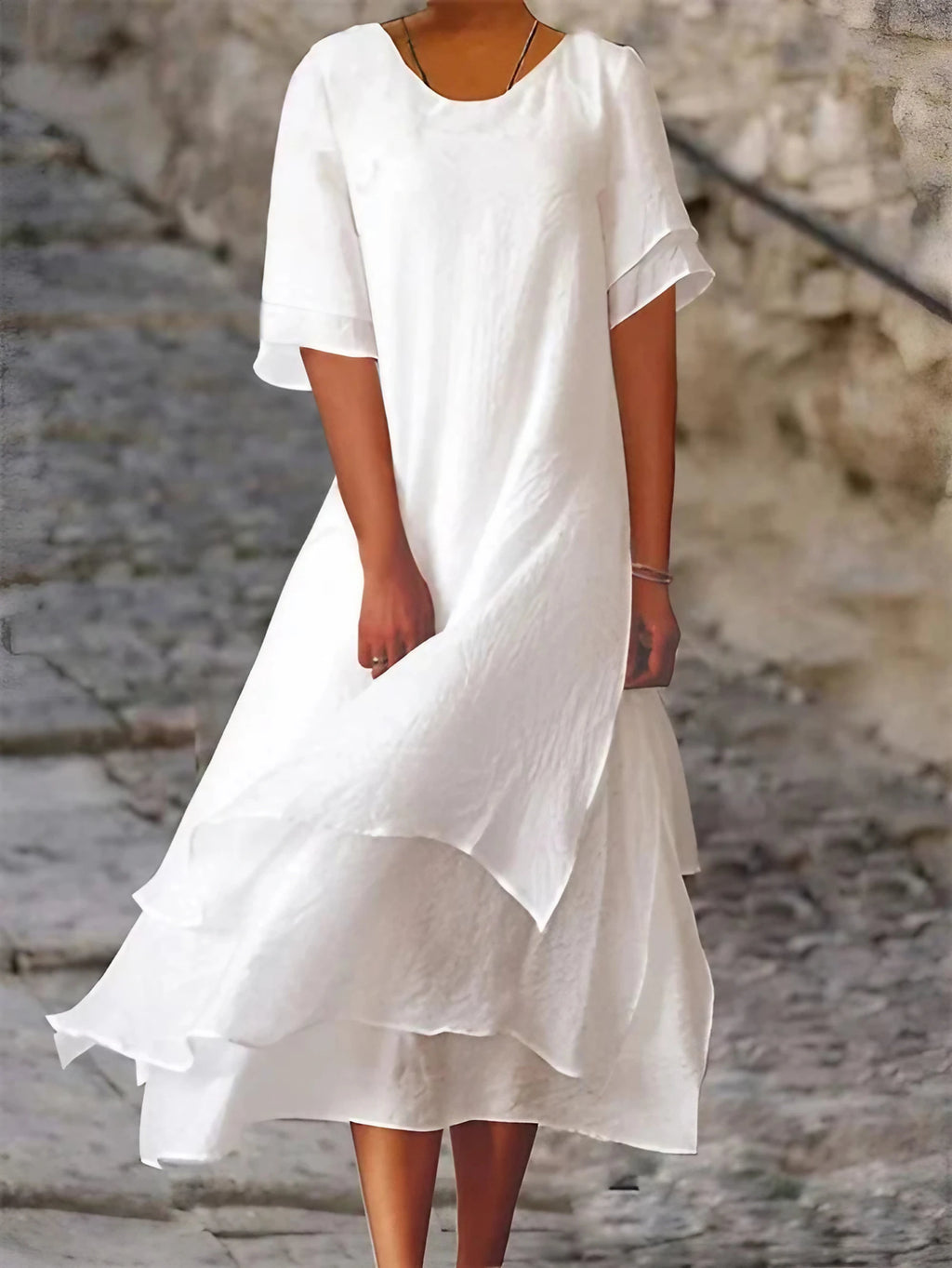 Robe d'été femme à coupe fluide, blanc ou rose, du S au 3XL