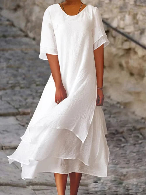Robe d'été femme à coupe fluide, blanc ou rose, du S au 3XL, blanc