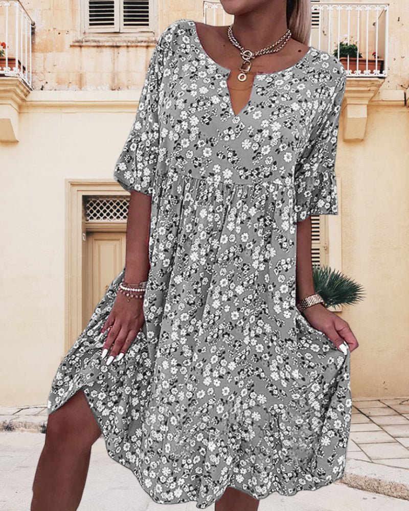 Robe évasée fleurie femme pour l'été, coupe fluide, du XS au 3XL, gris
