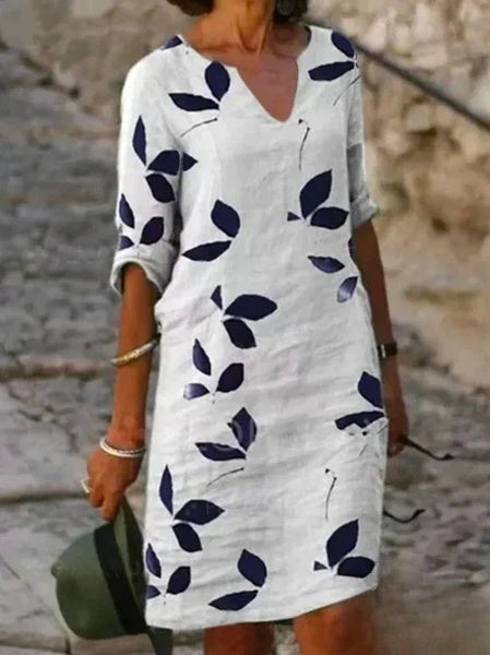 Robe d'été mi-longue fleurie à manches 3/4, du S au 3XL