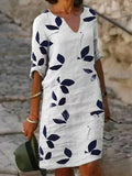 Robe d'été mi-longue fleurie à manches 3/4, du S au 3XL, blanc