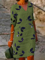 Robe d'été mi-longue fleurie à manches 3/4, du S au 3XL, vert