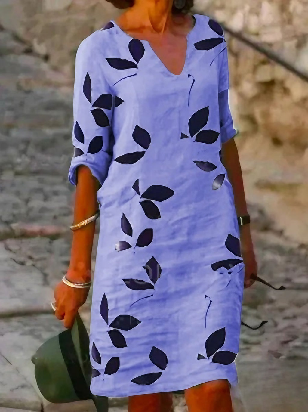 Robe d'été mi-longue fleurie à manches 3/4, du S au 3XL, pourpre