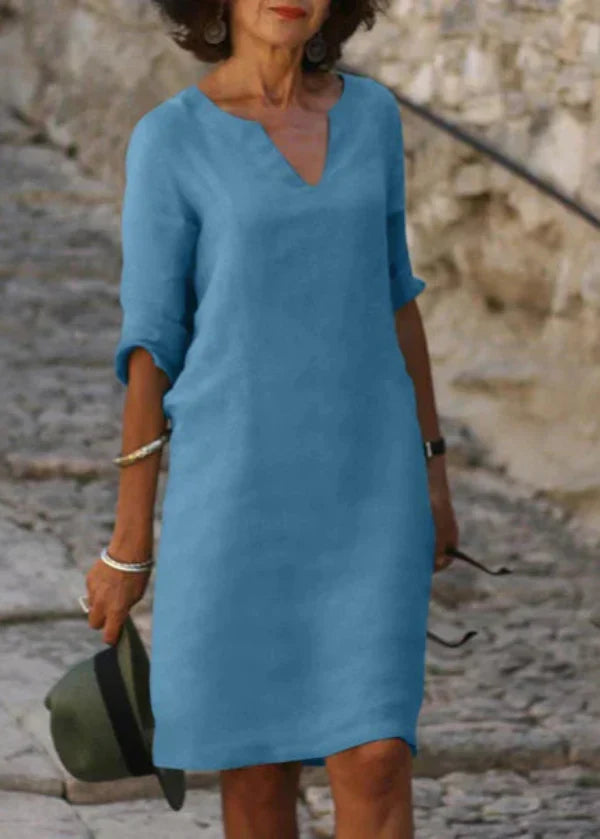 Robe d'été ample à col V et manches 3/4, treize coloris