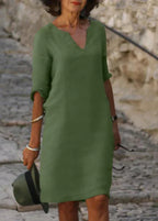 Robe d'été ample à col V et manches 3/4, treize coloris, vert armée