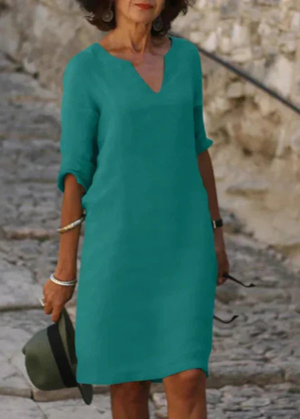Robe d'été ample à col V et manches 3/4, treize coloris, vert