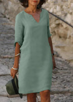 Robe d'été ample à col V et manches 3/4, treize coloris, gris