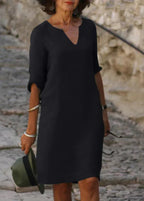 Robe d'été ample à col V et manches 3/4, treize coloris, noir