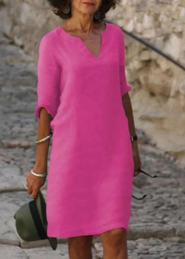 Robe d'été ample à col V et manches 3/4, treize coloris, violet