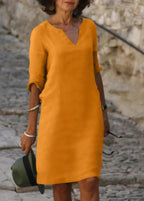 Robe d'été ample à col V et manches 3/4, treize coloris, orange