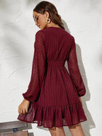 Robe à pois femme évasée, manches longues voilées