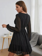 Robe à pois femme évasée, manches longues voilées