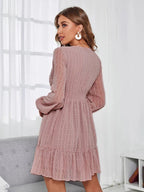 Robe à pois femme évasée, manches longues voilées
