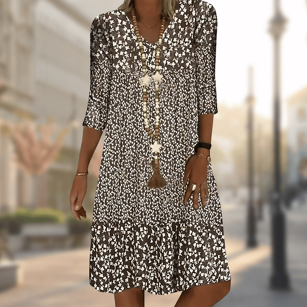 Robe fluide femme à manches longues, quatre coloris, XS au 3XL, marron